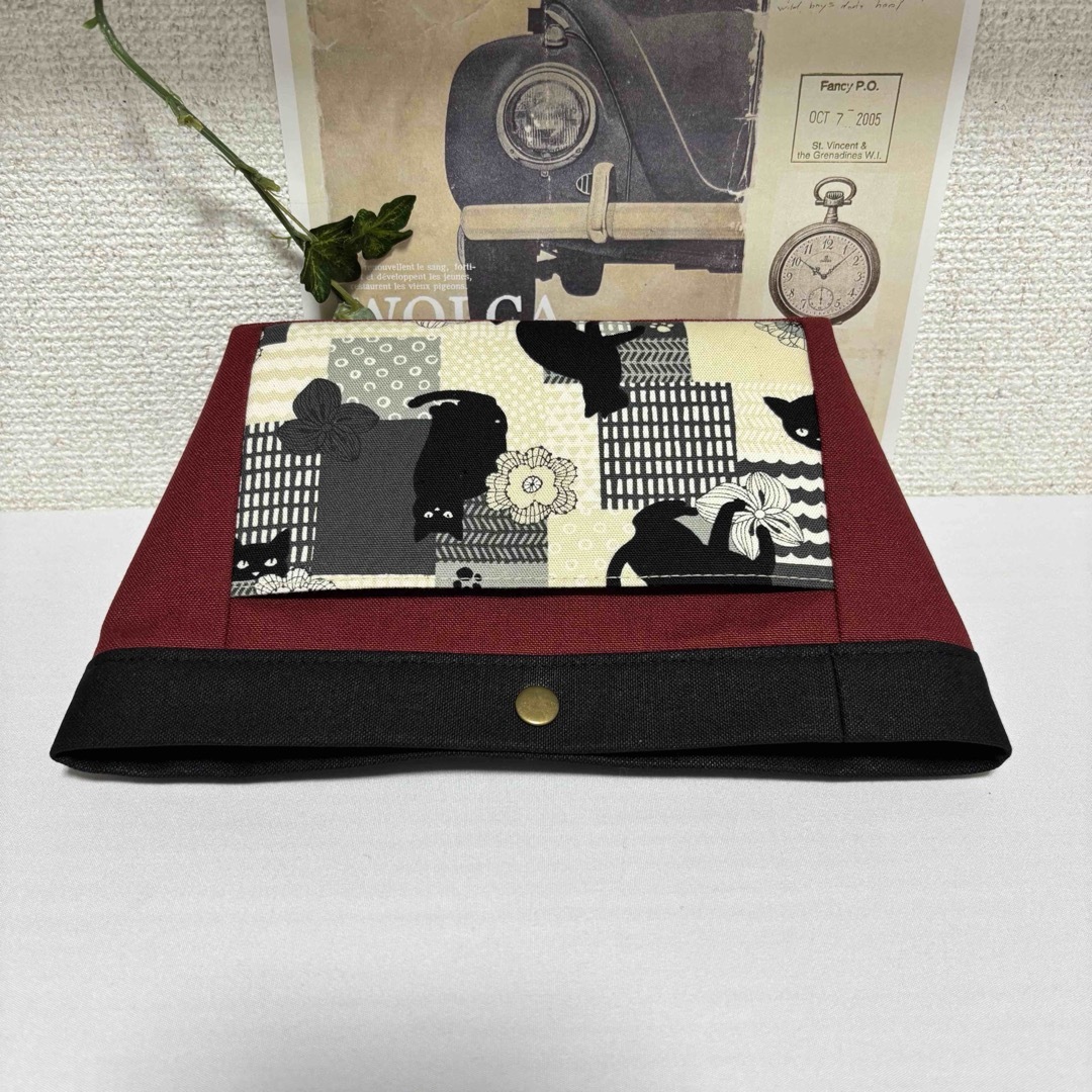 バッグインバッグ◆静かなネコちゃん&ブリックレッドの帆布◆ハンドメイド ハンドメイドのファッション小物(ポーチ)の商品写真