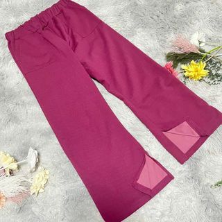 【RELACHE】リラックスワイドパンツ　スリット　ゴムウエスト　(L)(カジュアルパンツ)