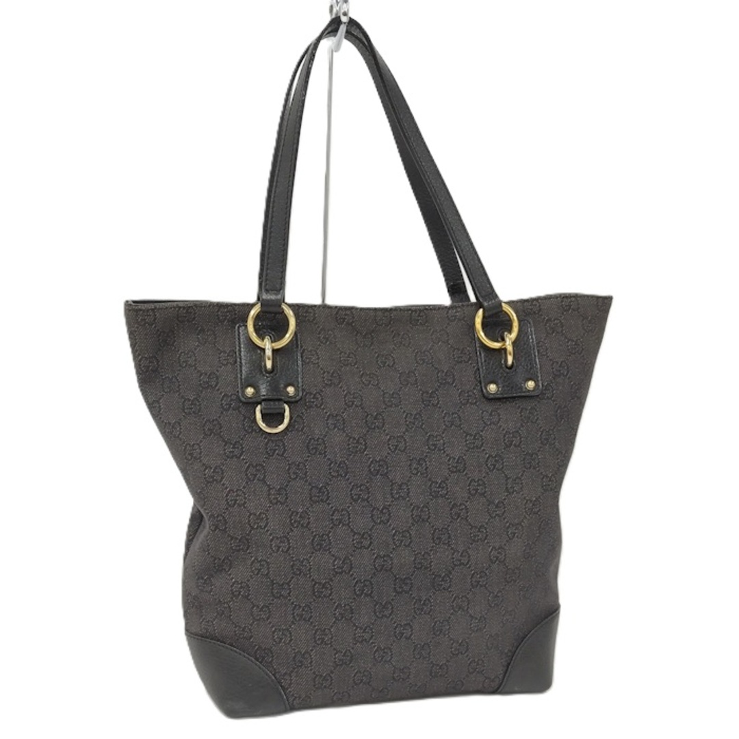 GUCCI - GUCCI トートバッグ GGキャンバス レザー ブラックの GUCCI - GUCCI トートバッグ GGキャンバス レザー ブラックの