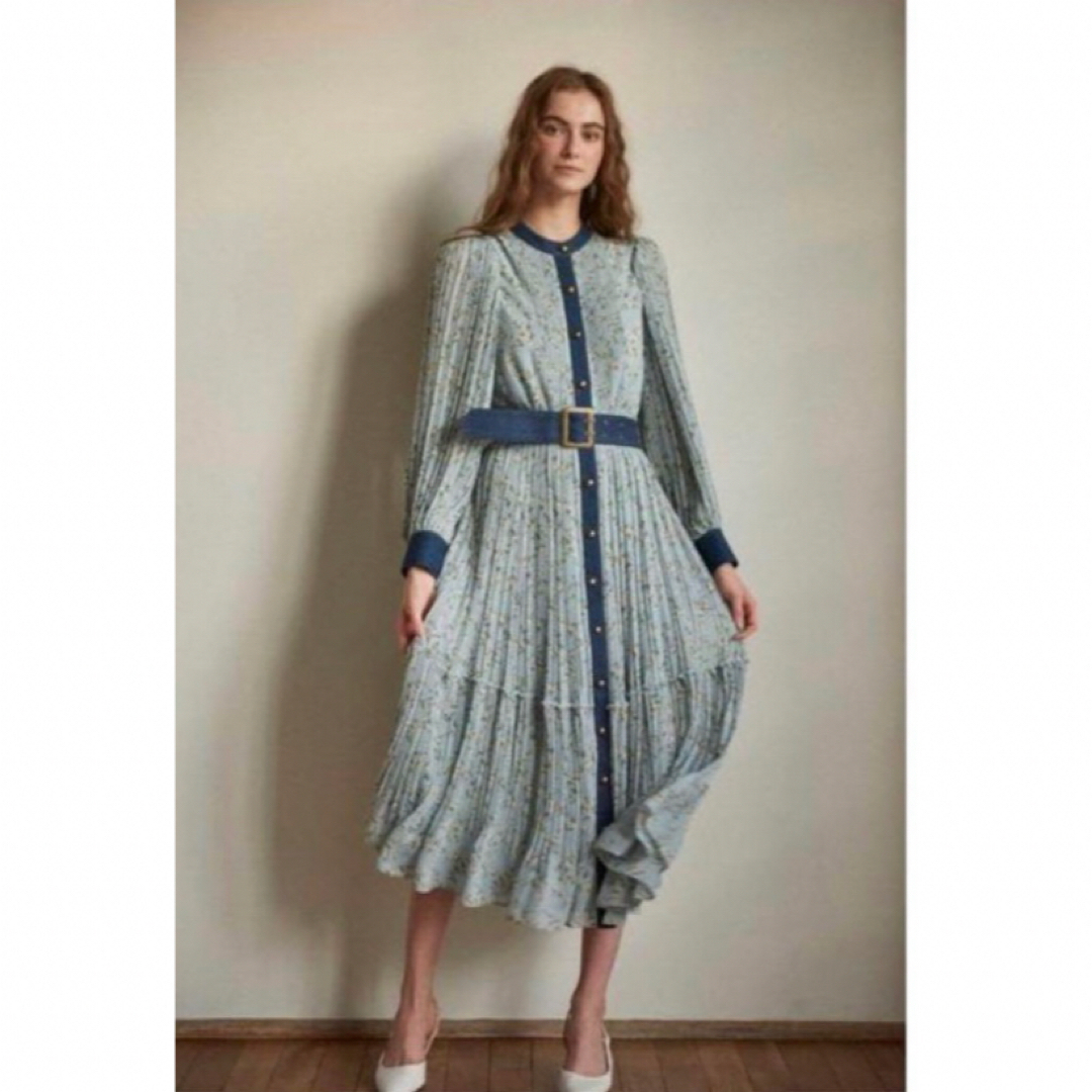 Estella.K エステラケー デニム切替わプリーツドレス ワンピース Estella.K エステラケー デニム切替わプリーツドレス ワンピース