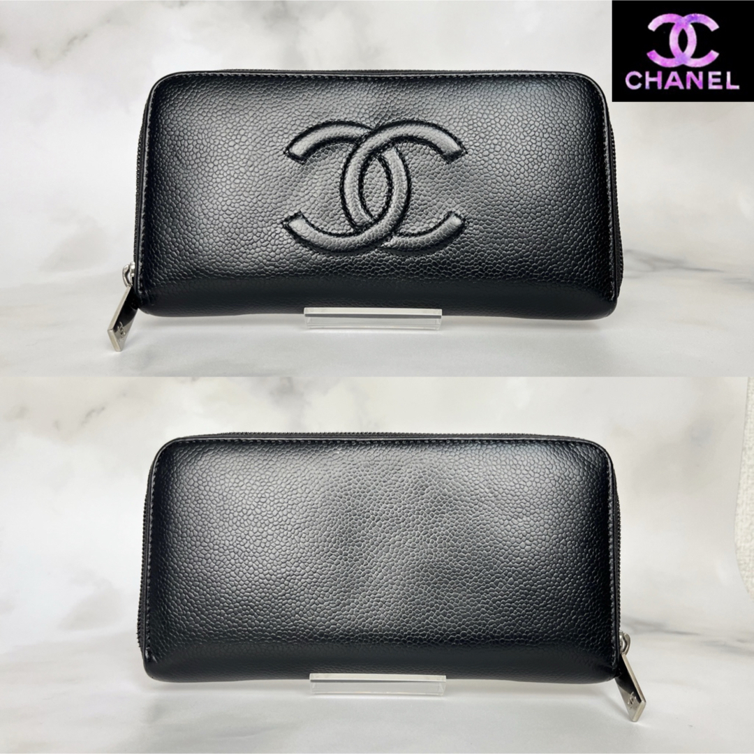 CHANEL - CHANEL キャビアスキン ラウンドファスナー 長財布の CHANEL - CHANEL キャビアスキン ラウンドファスナー 長財布の