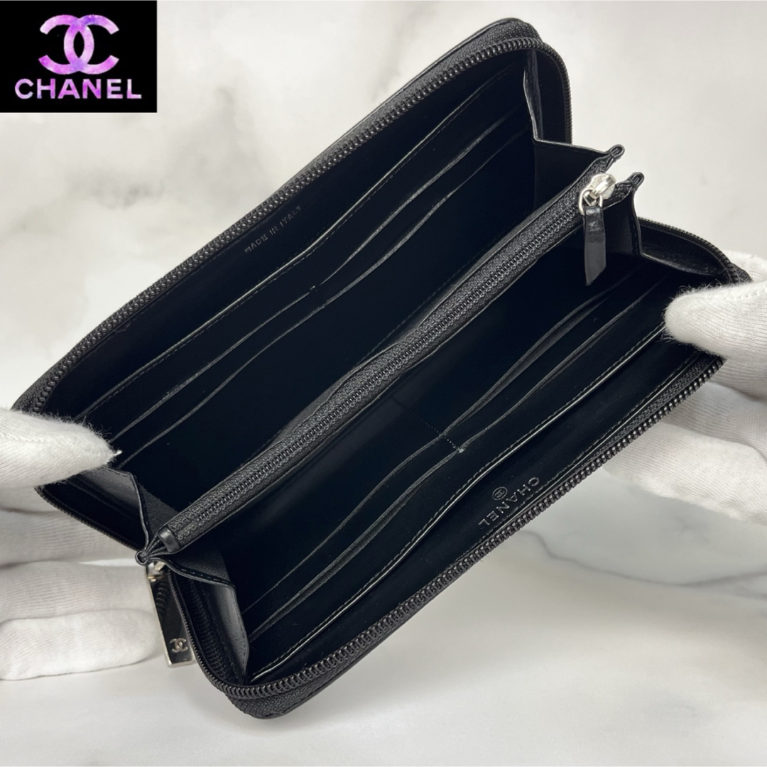 CHANEL - CHANEL キャビアスキン ラウンドファスナー 長財布の CHANEL - CHANEL キャビアスキン ラウンドファスナー 長財布の