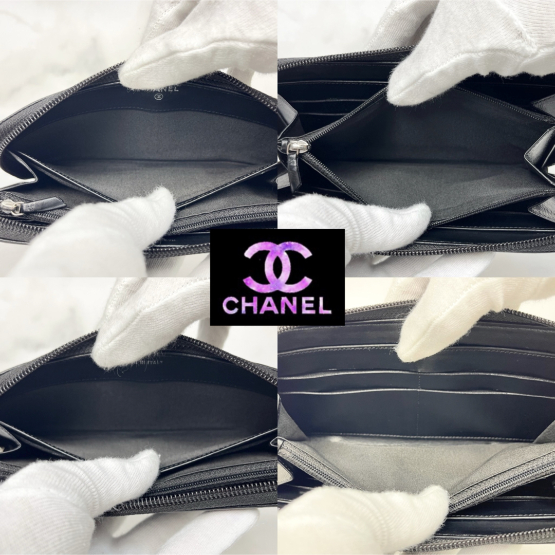 CHANEL - CHANEL キャビアスキン ラウンドファスナー 長財布の CHANEL - CHANEL キャビアスキン ラウンドファスナー 長財布の