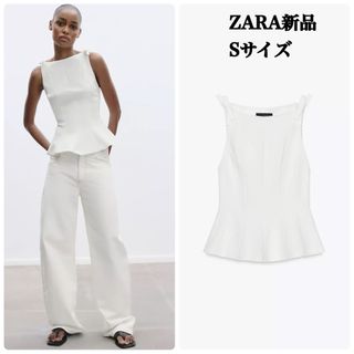 ZARA - 完売品ZARA ぺプラムリボントップス S新品タグ付き ZARA - 完売品ZARA ぺプラムリボントップス S新品タグ付き