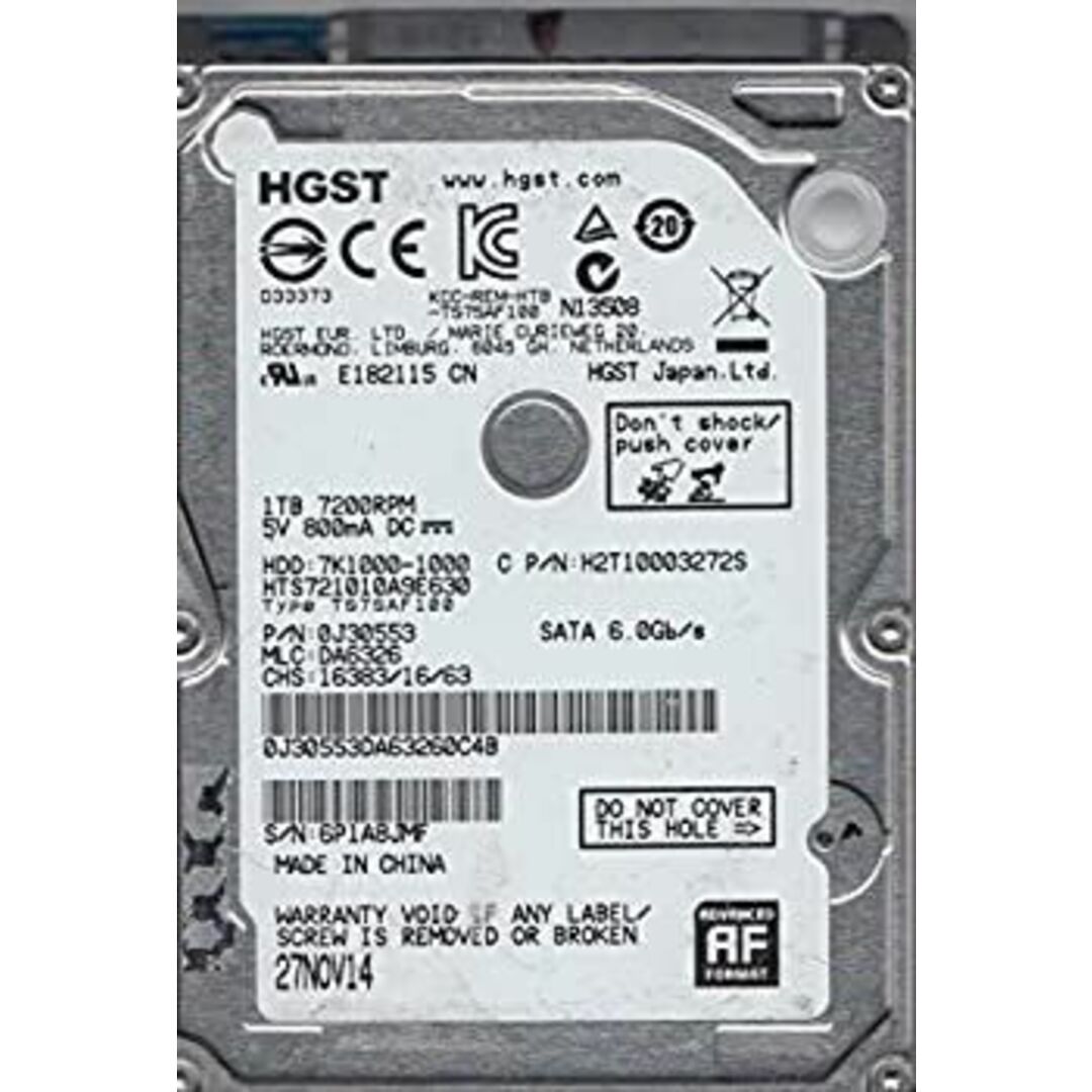 hts721010?a9e630、PN 0j30553、MLC da6326、Hitachi 1?TBハードドライブSATA 2.5 スマホ/家電/カメラのPC/タブレット(PCパーツ)の商品写真