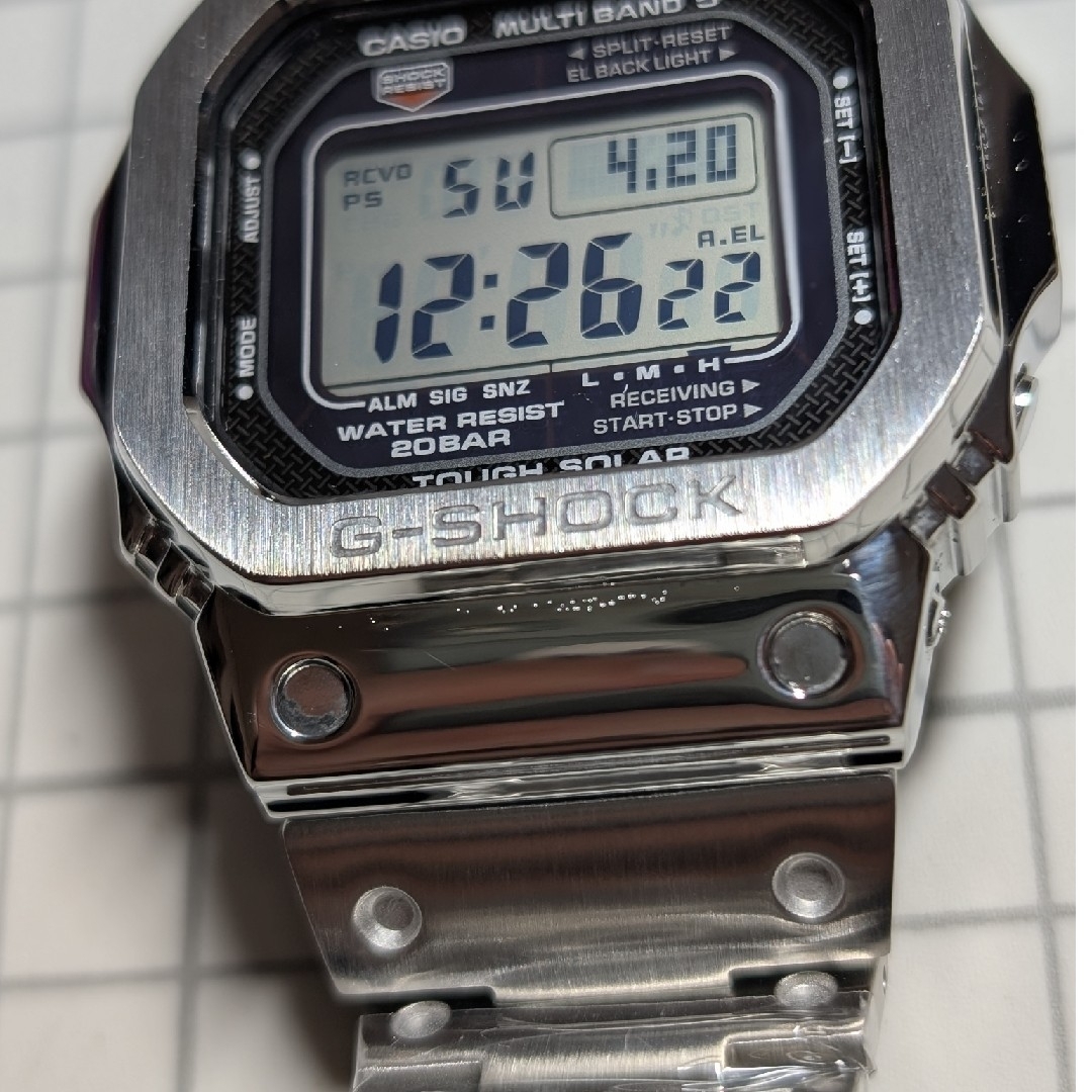 G-SHOCK - G-SHOCK GWM5600 電波ソーラー シルバーフルメタルの G-SHOCK - G-SHOCK GWM5600 電波ソーラー シルバーフルメタルの