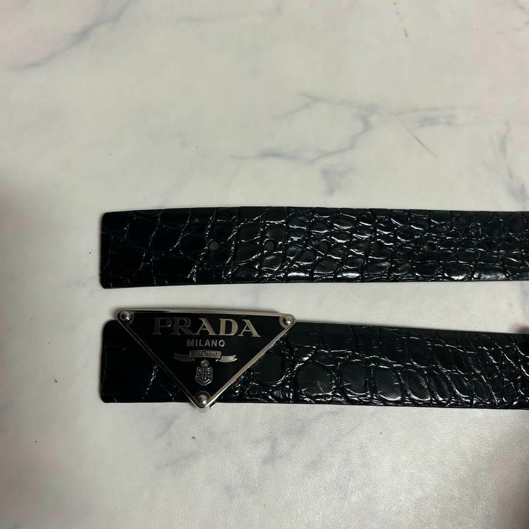 PRADA - 美品꧁PRADA꧂リバーシブルベルト big三角ロゴ クロコ型 PRADA - 美品꧁PRADA꧂リバーシブルベルト big三角ロゴ クロコ型