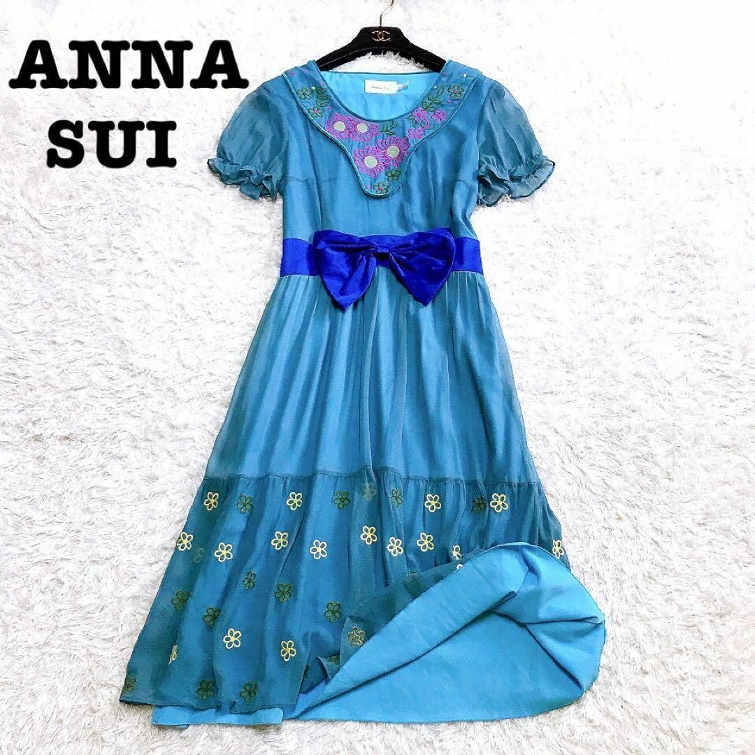 ANNA SUI - 美品 ꧁アナスイ꧂ワンピース ひざ丈 花柄 シルク ANNA SUI - 美品 ꧁アナスイ꧂ワンピース ひざ丈 花柄 シルク
