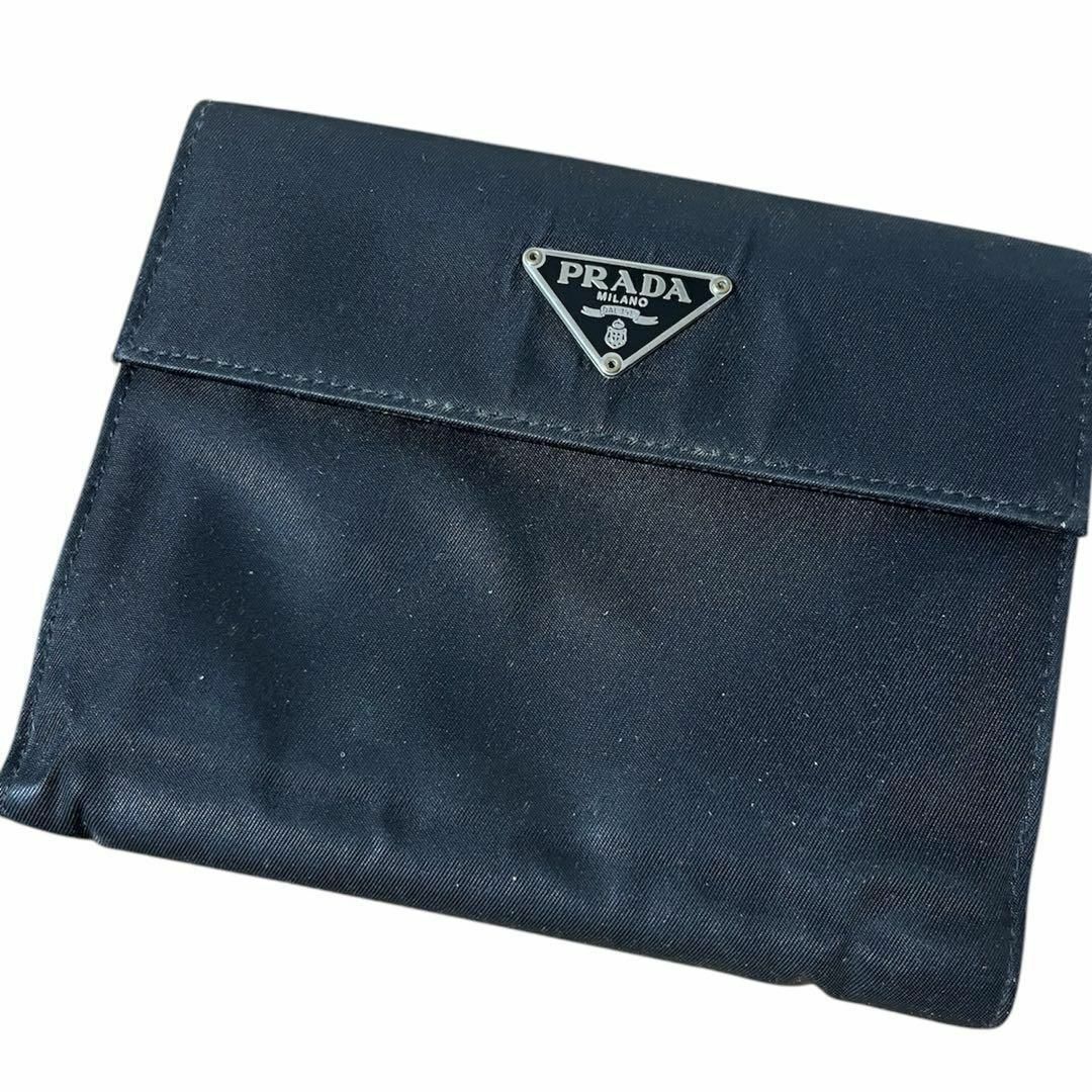PRADA - プラダ 二つ折り財布 ナイロン サフィアーノレザー 三角 PRADA - プラダ 二つ折り財布 ナイロン サフィアーノレザー 三角