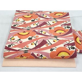 平和屋着物◎九寸名古屋帯 紬地 型染め 束ね熨斗梅文 正絹 逸品 平和屋着物◎九寸名古屋帯 紬地 型染め 束ね熨斗梅文 正絹 逸品