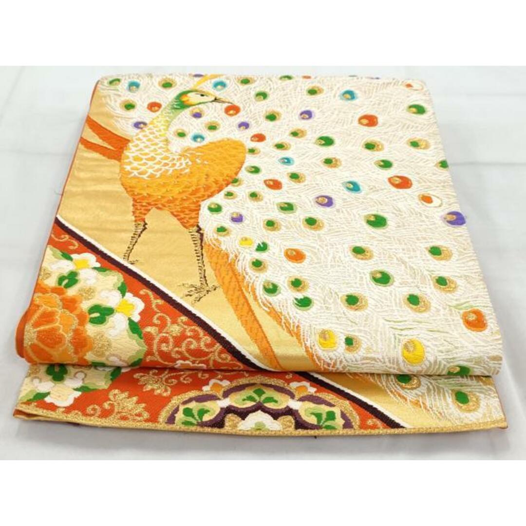 平和屋着物◎六通柄袋帯 唐織 孔雀花文 金糸 正絹 逸品 平和屋着物◎六通柄袋帯 唐織 孔雀花文 金糸 正絹 逸品