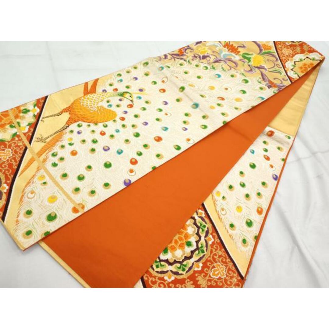 平和屋着物◎六通柄袋帯 唐織 孔雀花文 金糸 正絹 逸品 平和屋着物◎六通柄袋帯 唐織 孔雀花文 金糸 正絹 逸品