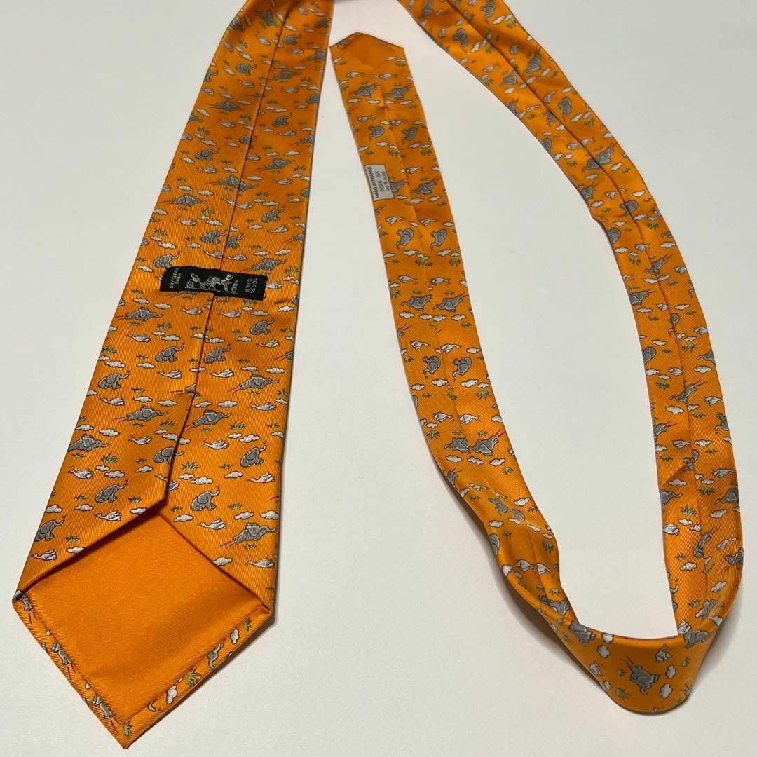 HERMES - HERMES 象柄 エレファント オレンジ ネクタイ 044944の HERMES - HERMES 象柄 エレファント オレンジ ネクタイ 044944の