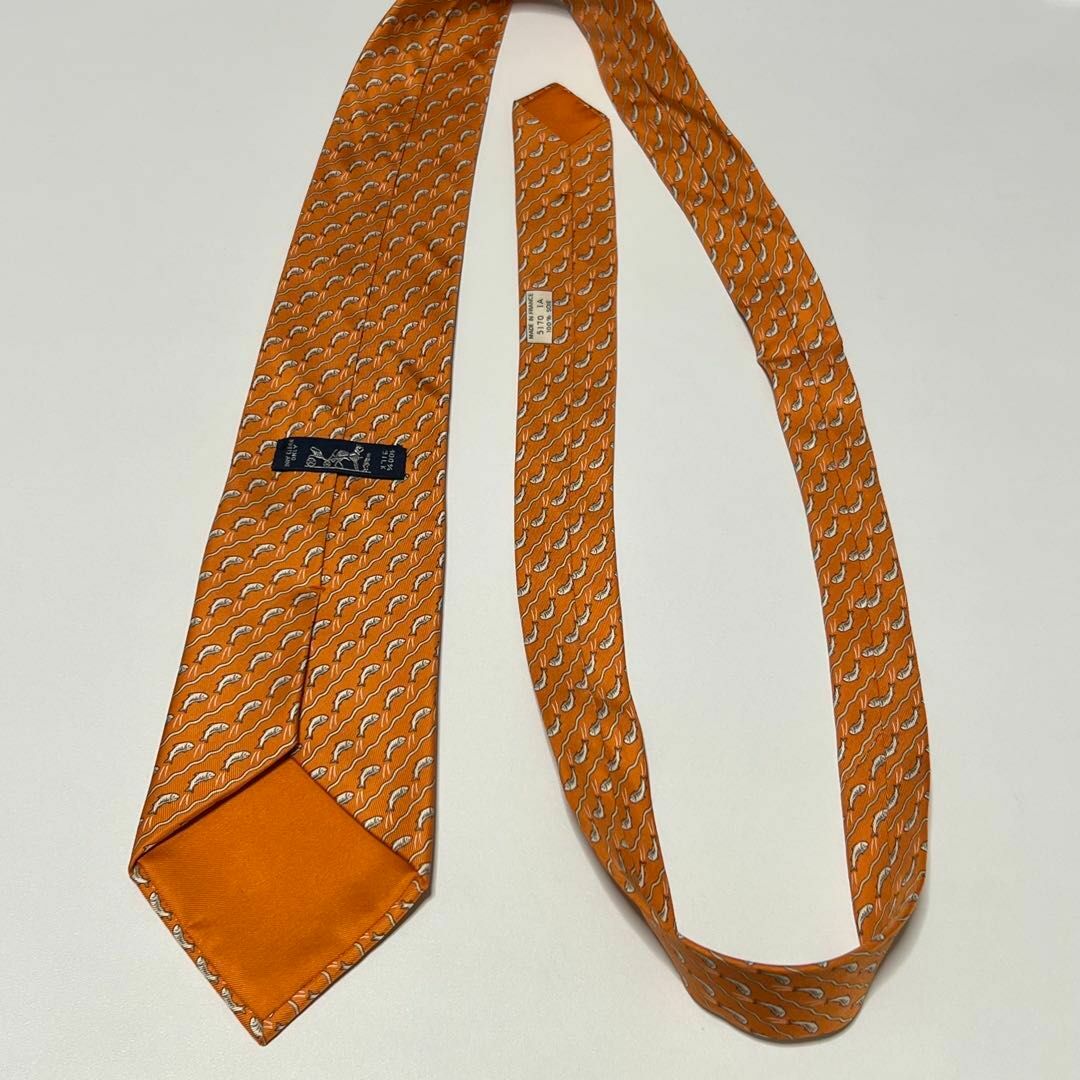 HERMES - HERMES 魚柄 オレンジ ネクタイ 044644の通販 by ☆即 HERMES - HERMES 魚柄 オレンジ ネクタイ 044644の通販 by ☆即
