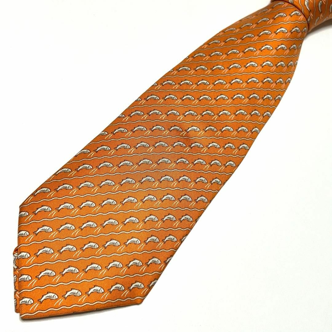 HERMES - HERMES 魚柄 オレンジ ネクタイ 044644の通販 by ☆即 HERMES - HERMES 魚柄 オレンジ ネクタイ 044644の通販 by ☆即