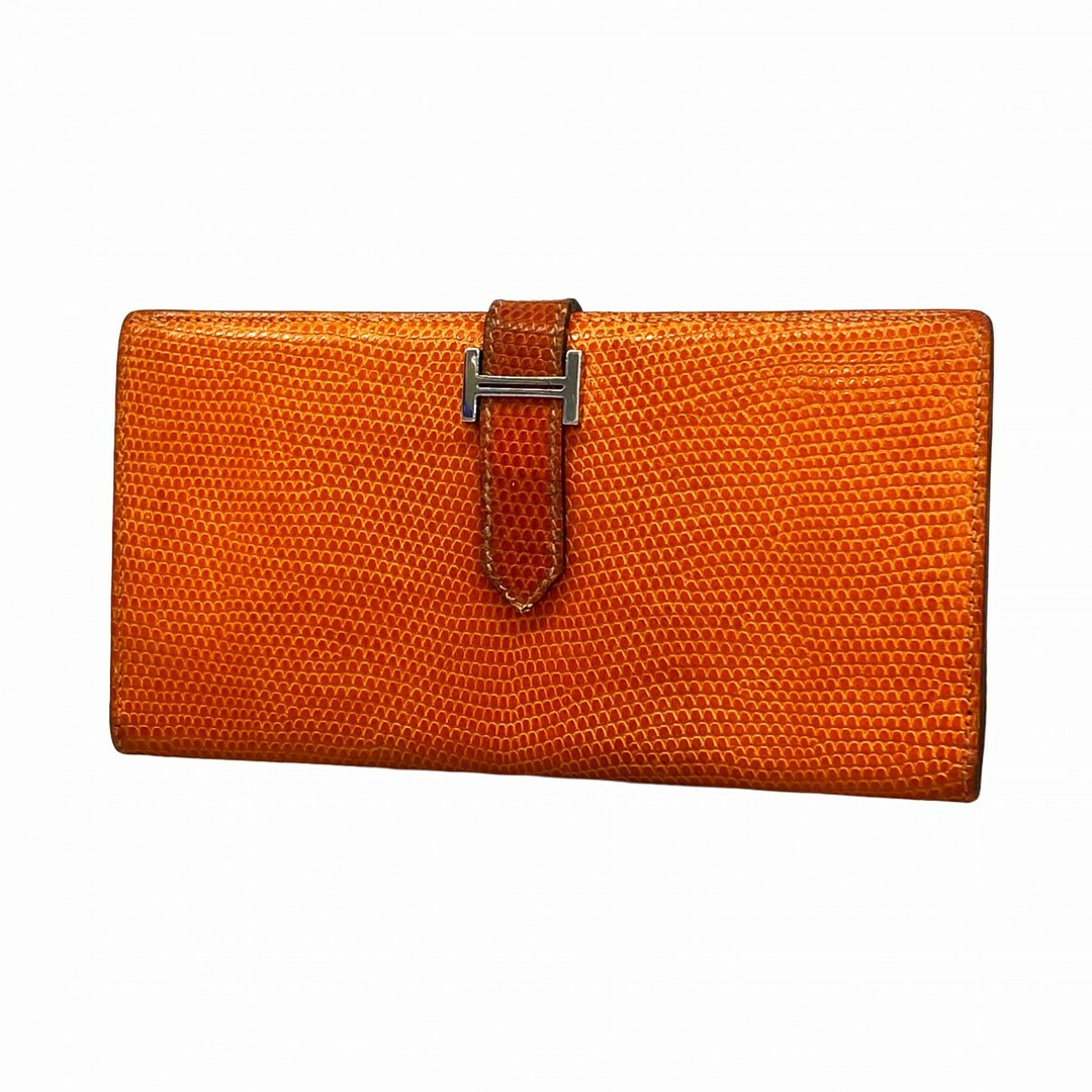 HERMES - 【5db3224】エルメス 長財布 ベアン リザード オレンジ HERMES - 【5db3224】エルメス 長財布 ベアン リザード オレンジ