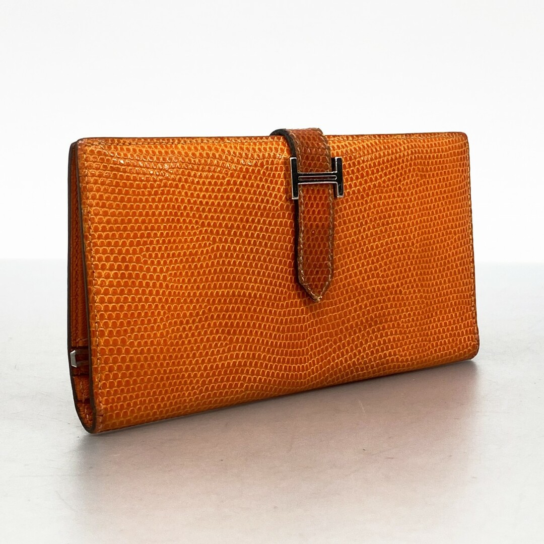HERMES - 【5db3224】エルメス 長財布 ベアン リザード オレンジ HERMES - 【5db3224】エルメス 長財布 ベアン リザード オレンジ