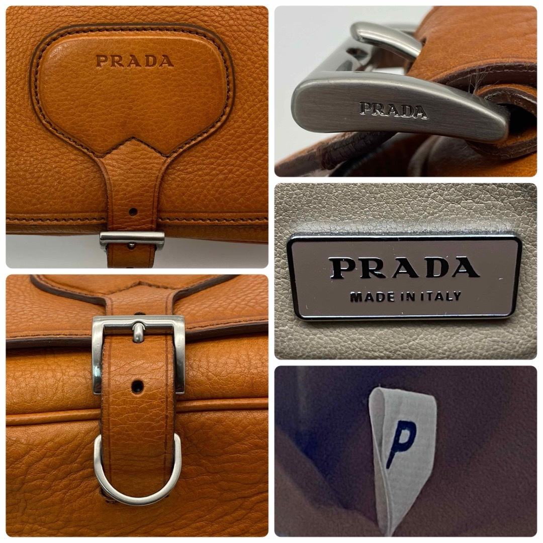 PRADA - PRADA ショルダーバッグ ロゴ型押し ベルト レザー PRADA - PRADA ショルダーバッグ ロゴ型押し ベルト レザー