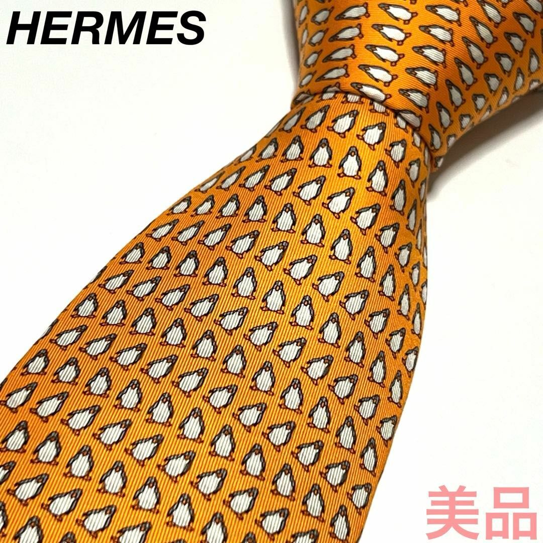 HERMES - HERMES ペンギン柄 オレンジ ネクタイ 044444の通販 by HERMES - HERMES ペンギン柄 オレンジ ネクタイ 044444の通販 by
