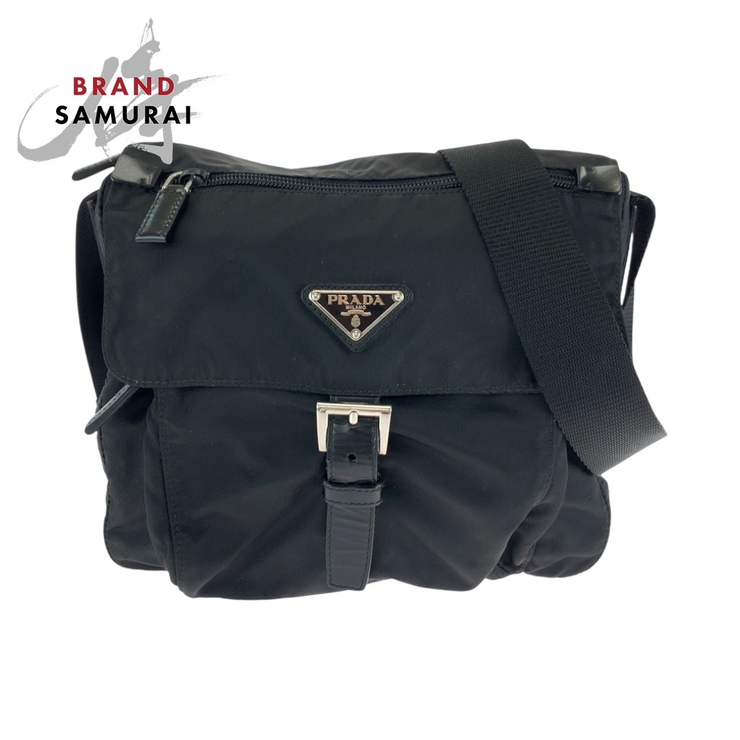 PRADA - 美品 PRADA プラダ テスート 三角ロゴプレート ブラック PRADA - 美品 PRADA プラダ テスート 三角ロゴプレート ブラック