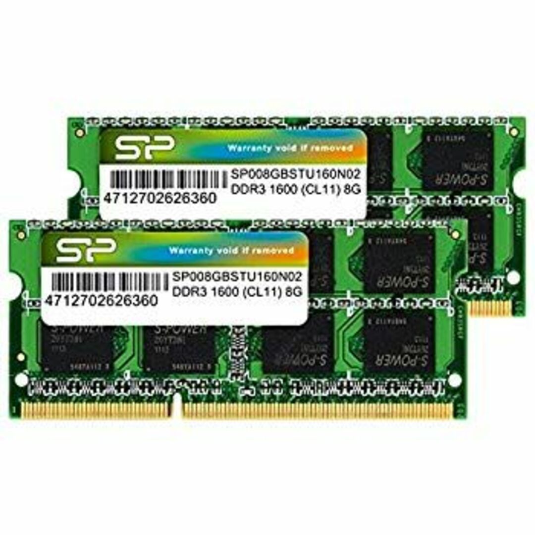 シリコンパワー ノートPC用メモリ DDR3 1600 PC3-12800 8GB×2枚 204Pin Mac 対応 永久保証 SP016GBSTU160N22 i8my1cf スマホ/家電/カメラのPC/タブレット(PCパーツ)の商品写真