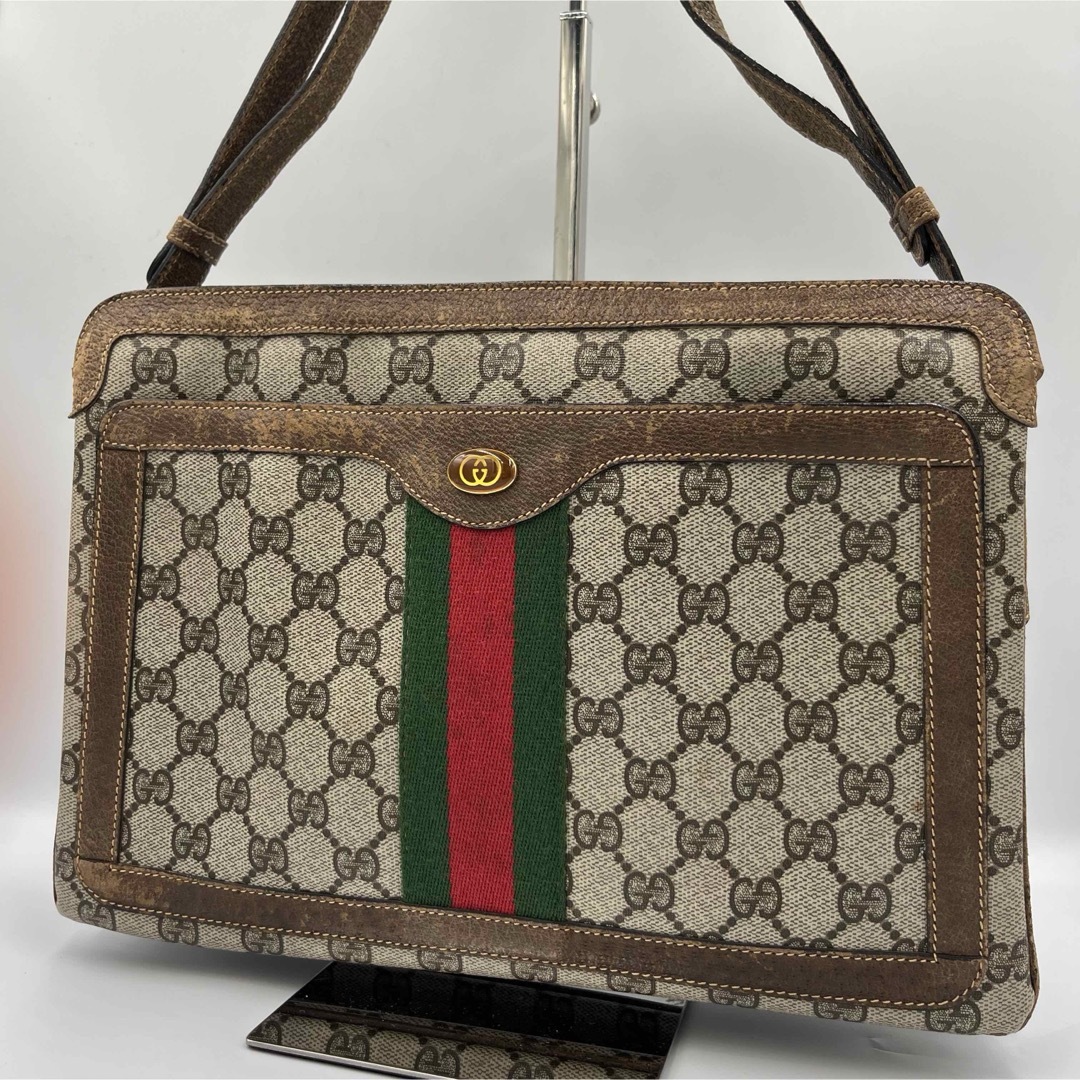 GUCCI - オールドグッチ ワンショルダー PVC シェリーライン 斜 GUCCI - オールドグッチ ワンショルダー PVC シェリーライン 斜