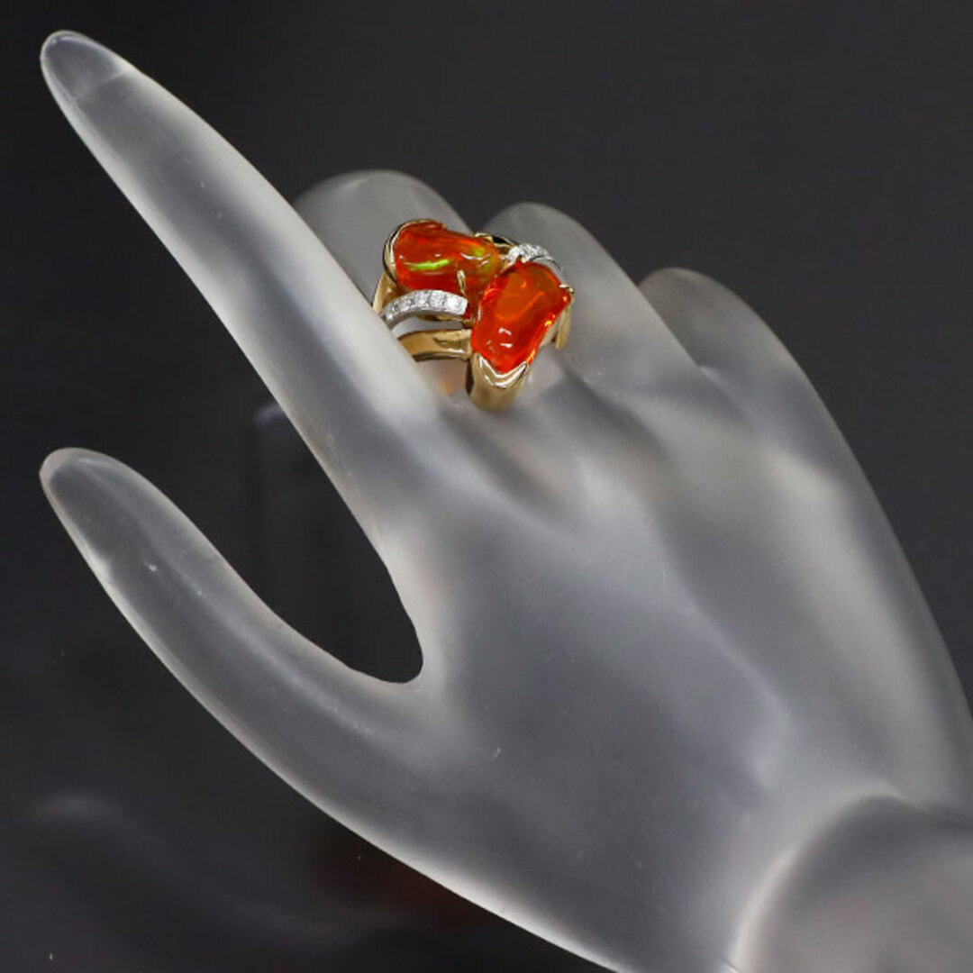K18YG/Pt900 ファイアーオパール ダイヤモンド リング 6.67ct D0 K18YG/Pt900 ファイアーオパール ダイヤモンド リング 6.67ct D0