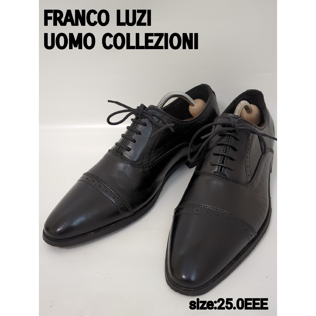 未使用品級 FRANCO LUZI 黒 革靴 本革 メダリオン 25.0 日本製の 未使用品級 FRANCO LUZI 黒 革靴 本革 メダリオン 25.0 日本製の