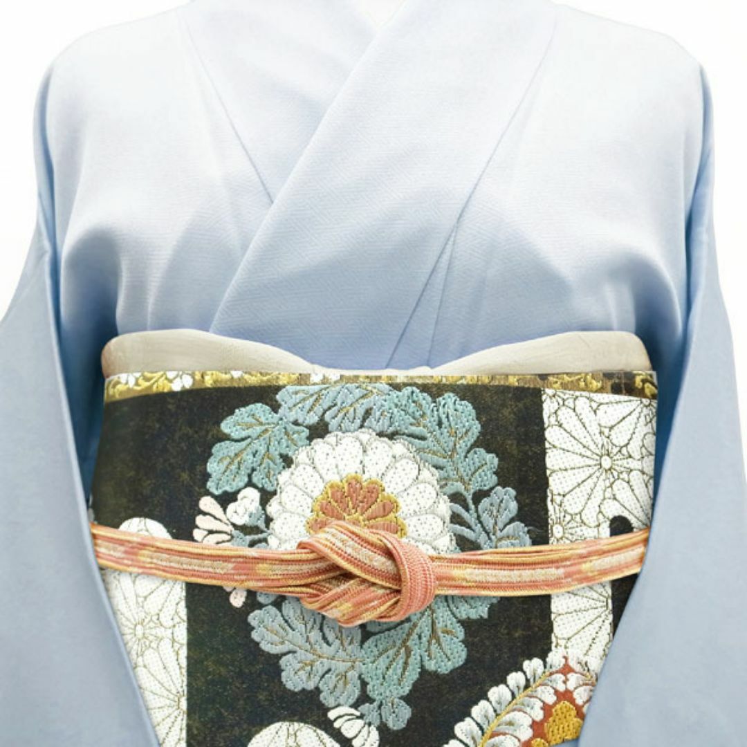 西陣 - 袋帯 京都 西陣 金銀糸 黒 草花 霞 額縁 上質な帯地 新古 西陣 - 袋帯 京都 西陣 金銀糸 黒 草花 霞 額縁 上質な帯地 新古