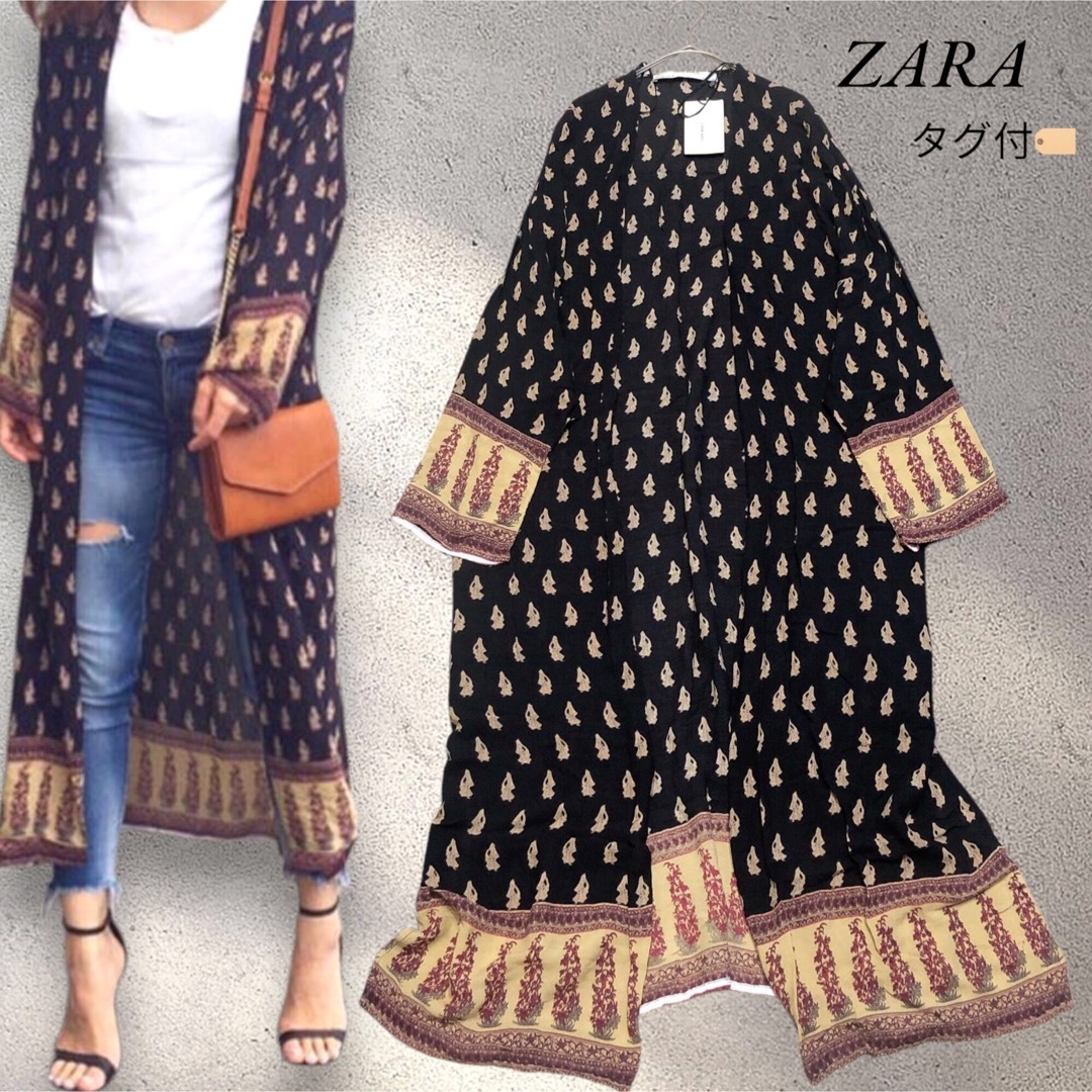 ZARA - 【美品】ZARA エスニック ロングカーディガン 黒 ジレ ZARA - 【美品】ZARA エスニック ロングカーディガン 黒 ジレ