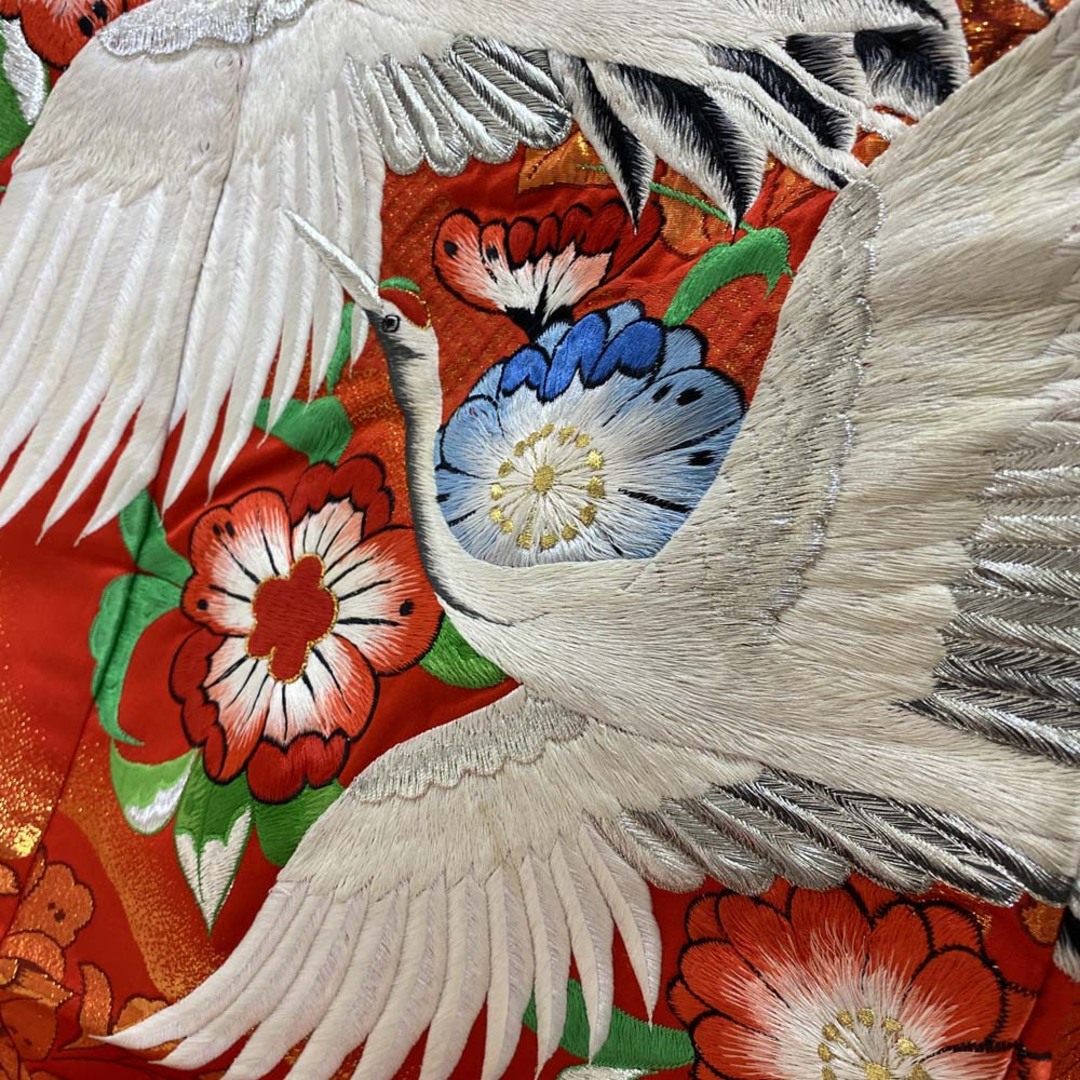 色打掛 正絹 鶴 刺繍 金 赤 打掛 Mサイズ 裄65 花嫁衣裳 婚礼 色打掛 正絹 鶴 刺繍 金 赤 打掛 Mサイズ 裄65 花嫁衣裳 婚礼