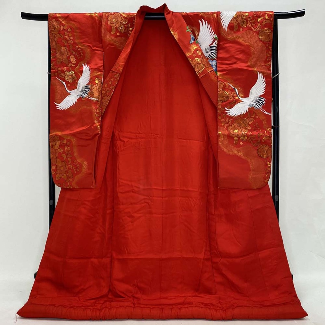 色打掛 正絹 鶴 刺繍 金 赤 打掛 Mサイズ 裄65 花嫁衣裳 婚礼 色打掛 正絹 鶴 刺繍 金 赤 打掛 Mサイズ 裄65 花嫁衣裳 婚礼