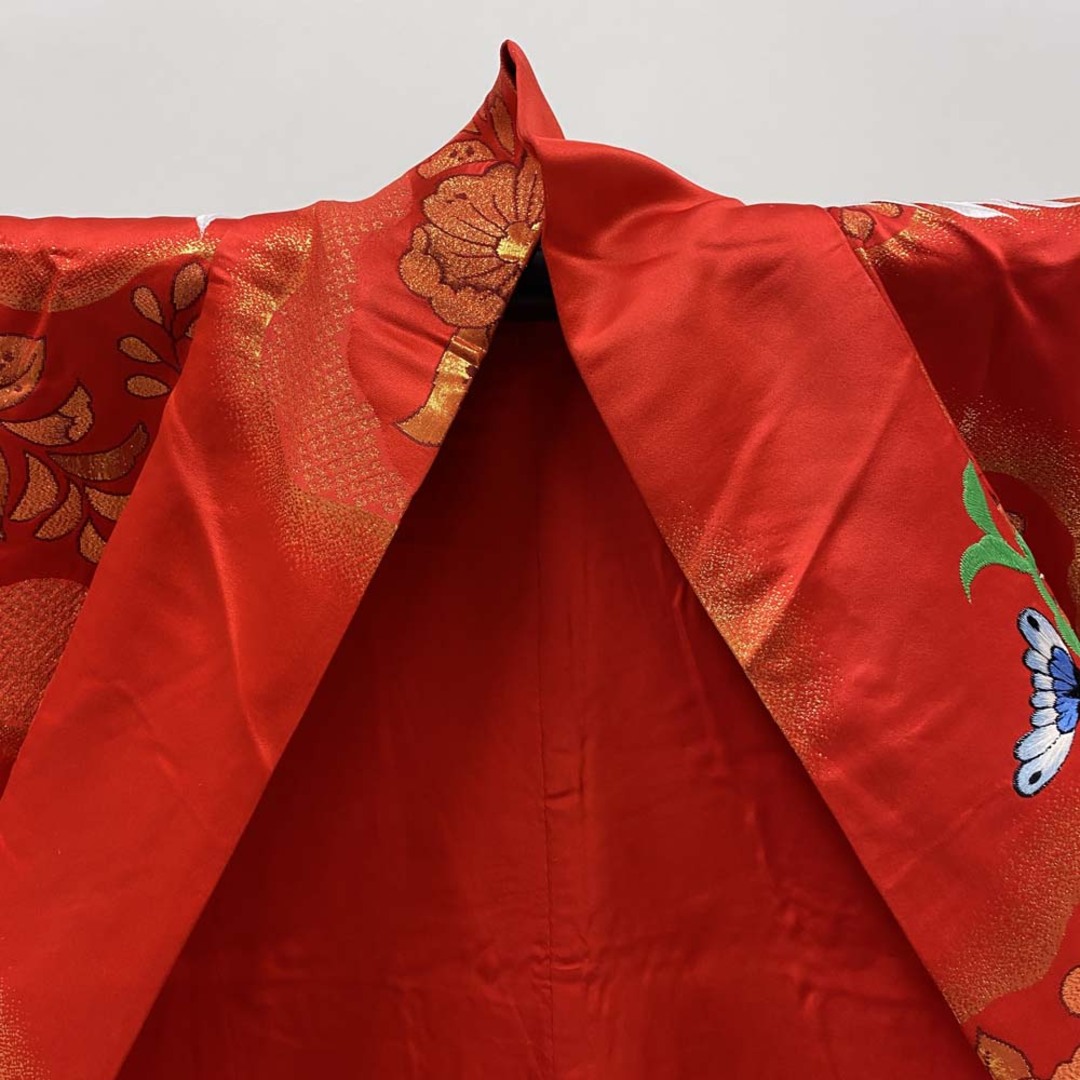 色打掛 正絹 鶴 刺繍 金 赤 打掛 Mサイズ 裄65 花嫁衣裳 婚礼 色打掛 正絹 鶴 刺繍 金 赤 打掛 Mサイズ 裄65 花嫁衣裳 婚礼