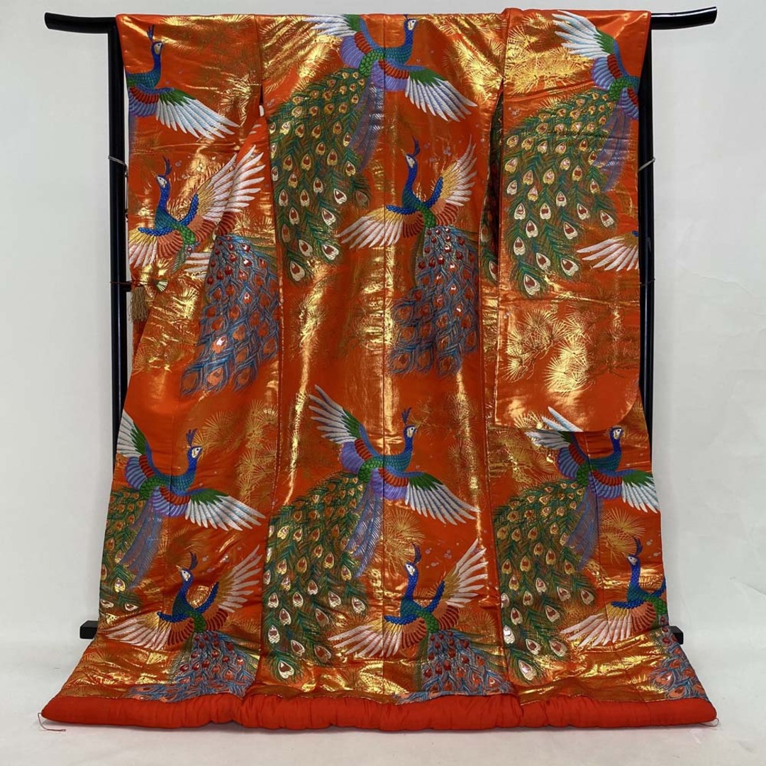 色打掛 正絹 鶴 刺繍 金 赤 打掛 Mサイズ 裄66 花嫁衣裳 婚礼 色打掛 正絹 鶴 刺繍 金 赤 打掛 Mサイズ 裄66 花嫁衣裳 婚礼