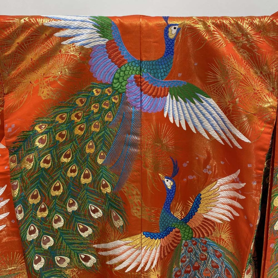 色打掛 正絹 鶴 刺繍 金 赤 打掛 Mサイズ 裄66 花嫁衣裳 婚礼 色打掛 正絹 鶴 刺繍 金 赤 打掛 Mサイズ 裄66 花嫁衣裳 婚礼