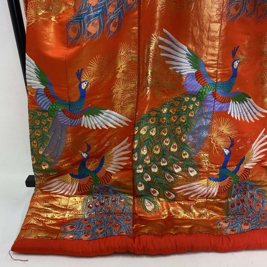 色打掛 正絹 鶴 刺繍 金 赤 打掛 Mサイズ 裄66 花嫁衣裳 婚礼 色打掛 正絹 鶴 刺繍 金 赤 打掛 Mサイズ 裄66 花嫁衣裳 婚礼