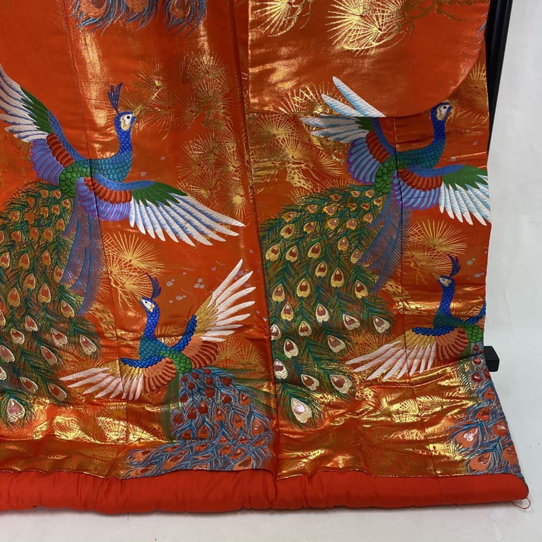 色打掛 正絹 鶴 刺繍 金 赤 打掛 Mサイズ 裄66 花嫁衣裳 婚礼 色打掛 正絹 鶴 刺繍 金 赤 打掛 Mサイズ 裄66 花嫁衣裳 婚礼
