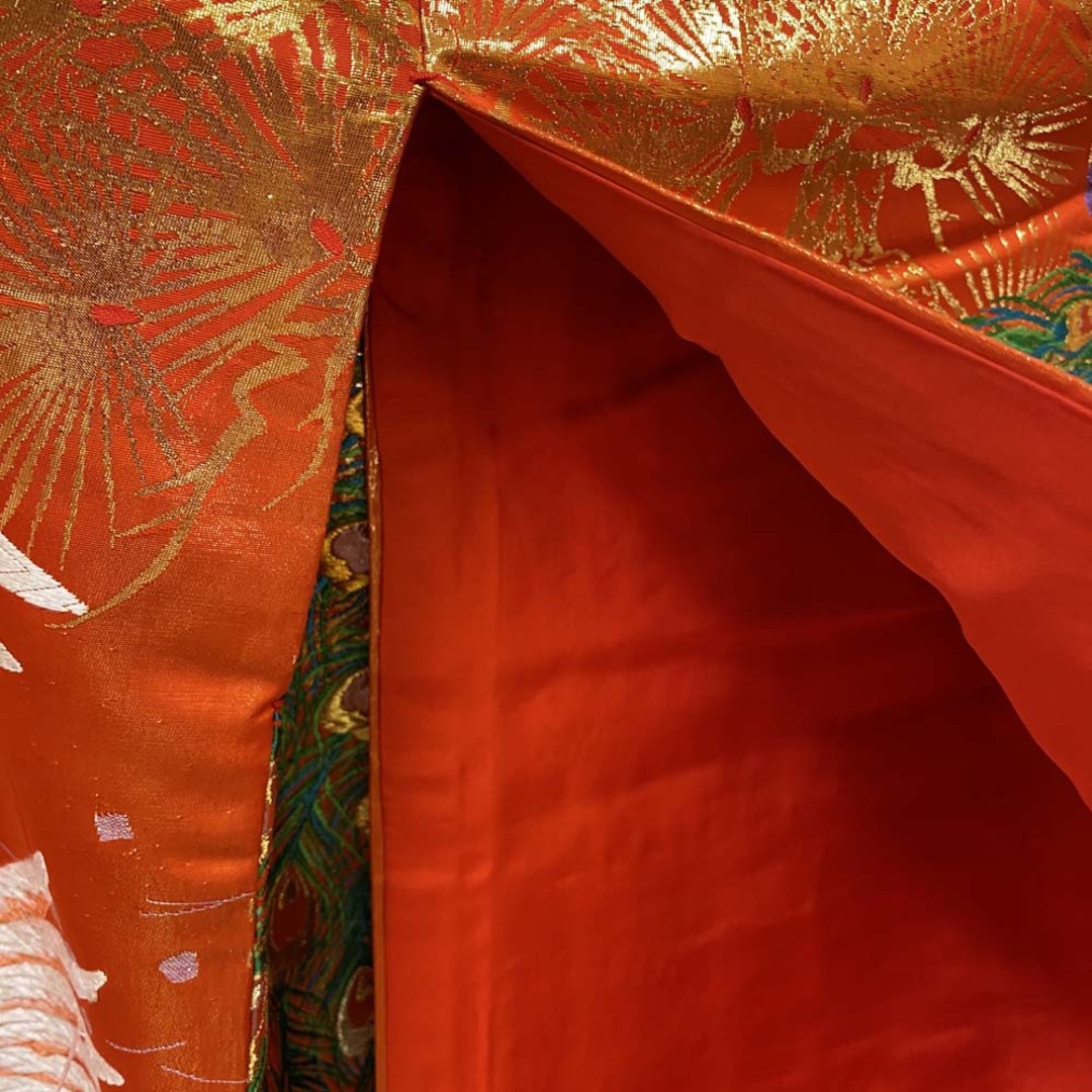 色打掛 正絹 鶴 刺繍 金 赤 打掛 Mサイズ 裄66 花嫁衣裳 婚礼 色打掛 正絹 鶴 刺繍 金 赤 打掛 Mサイズ 裄66 花嫁衣裳 婚礼