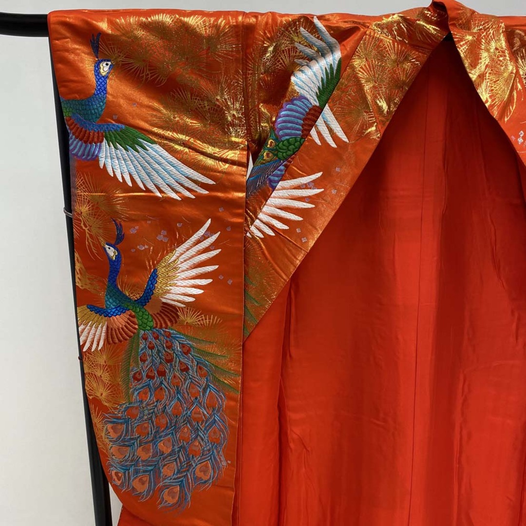 色打掛 正絹 鶴 刺繍 金 赤 打掛 Mサイズ 裄66 花嫁衣裳 婚礼 色打掛 正絹 鶴 刺繍 金 赤 打掛 Mサイズ 裄66 花嫁衣裳 婚礼