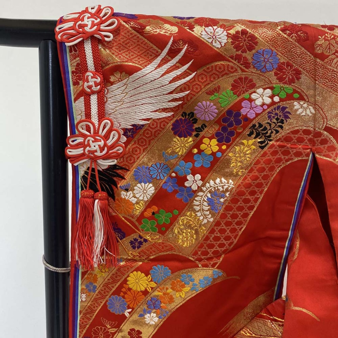 色打掛 正絹 鶴 刺繍 赤 打掛 Mサイズ 裄64.5 花嫁衣裳 婚礼 色打掛 正絹 鶴 刺繍 赤 打掛 Mサイズ 裄64.5 花嫁衣裳 婚礼