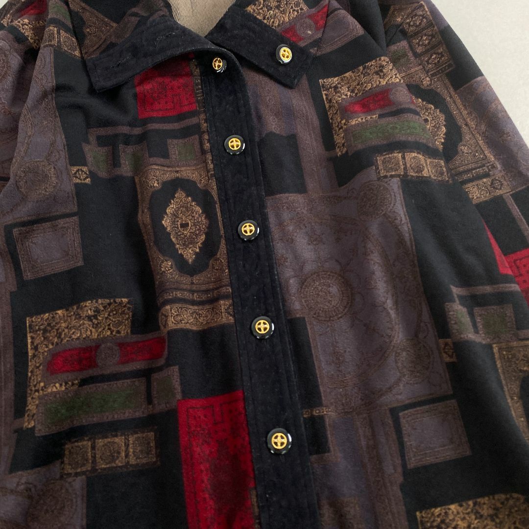 海外限定スパイク販売 VINTAGE - 金ボタン 柄シャツ レトロ ブラウス ヴィンテージ シャツ+ブラウス(長袖+七分)
