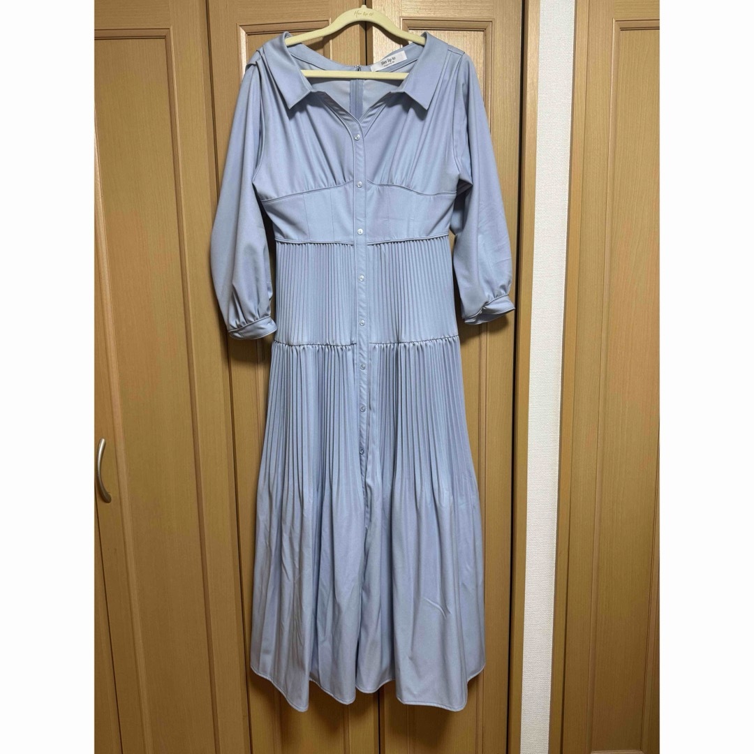 Her lip to - Herlipto Pleated Open Shirt Dress sky Mの通販 Her lip to - Herlipto Pleated Open Shirt Dress sky Mの通販