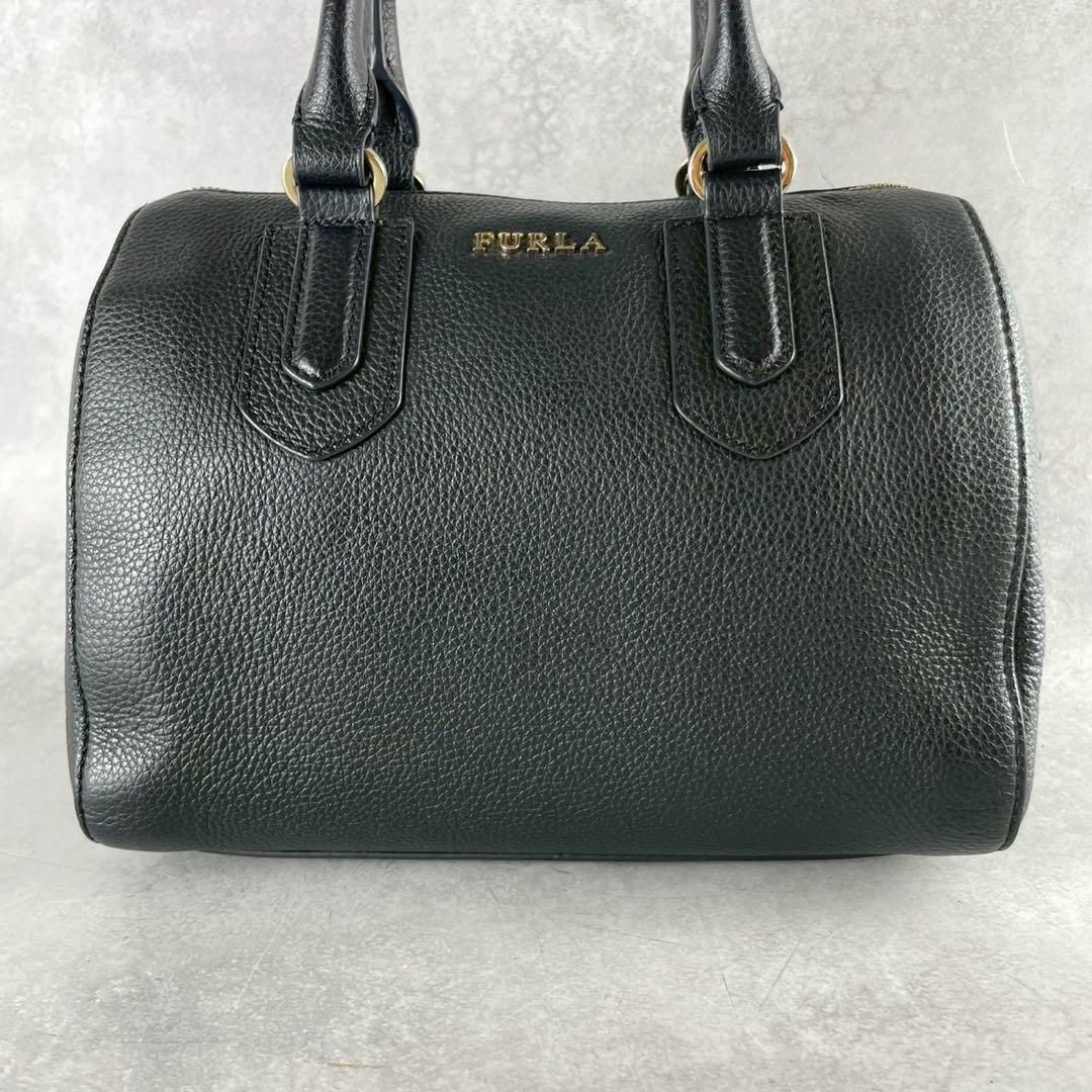 FURLA - 美品 フルラ ミニボストンバッグ シボ革 レザー ロゴ FURLA - 美品 フルラ ミニボストンバッグ シボ革 レザー ロゴ