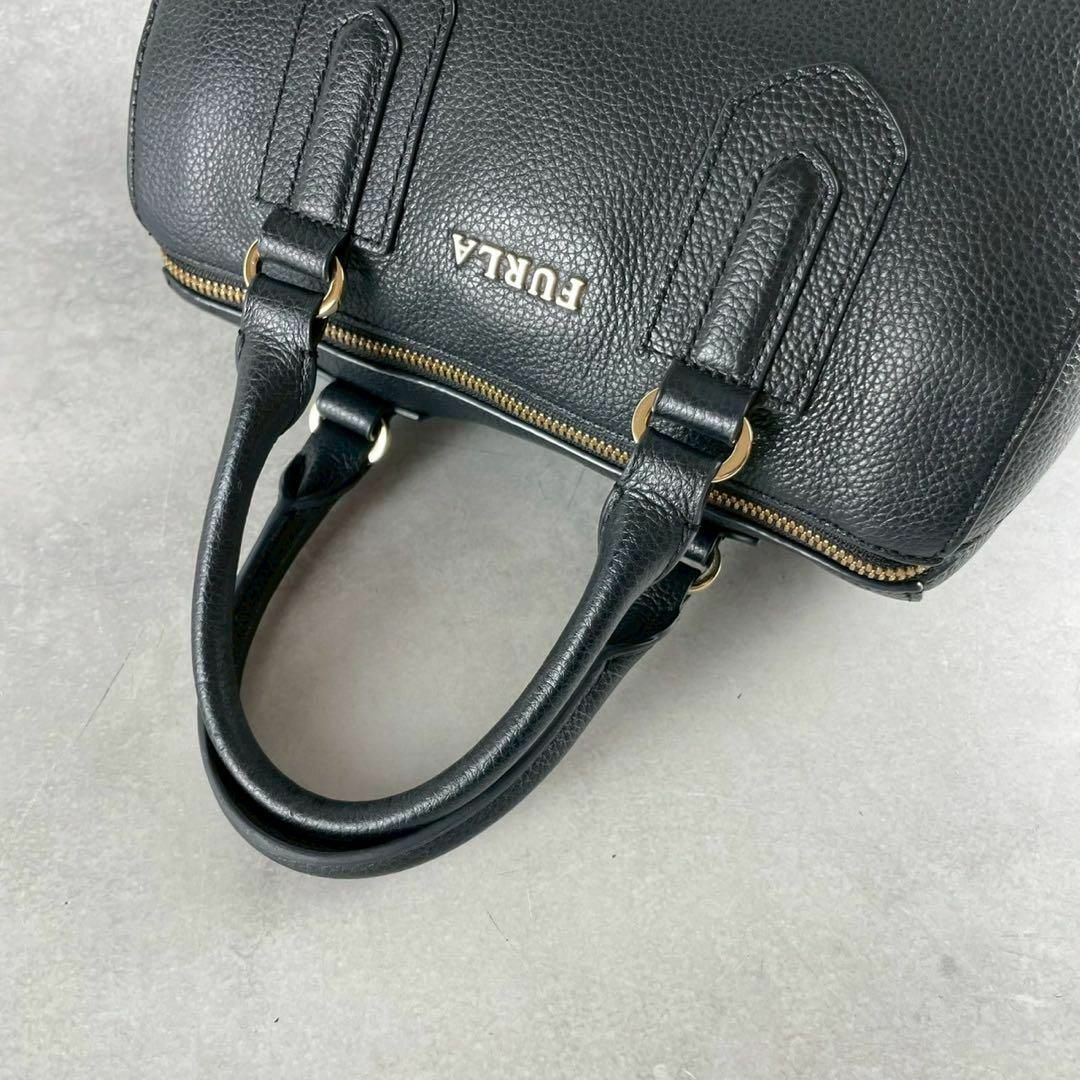 FURLA - 美品 フルラ ミニボストンバッグ シボ革 レザー ロゴ FURLA - 美品 フルラ ミニボストンバッグ シボ革 レザー ロゴ