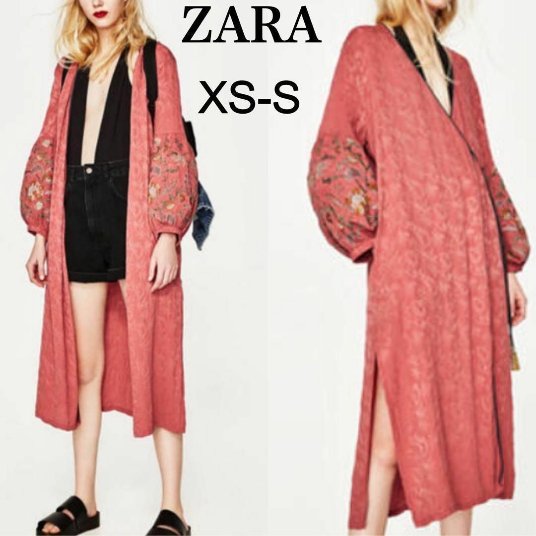 ZARA - ZARA 刺繍入りキモノ風ジャケット ピンク 羽織り ZARA - ZARA 刺繍入りキモノ風ジャケット ピンク 羽織り