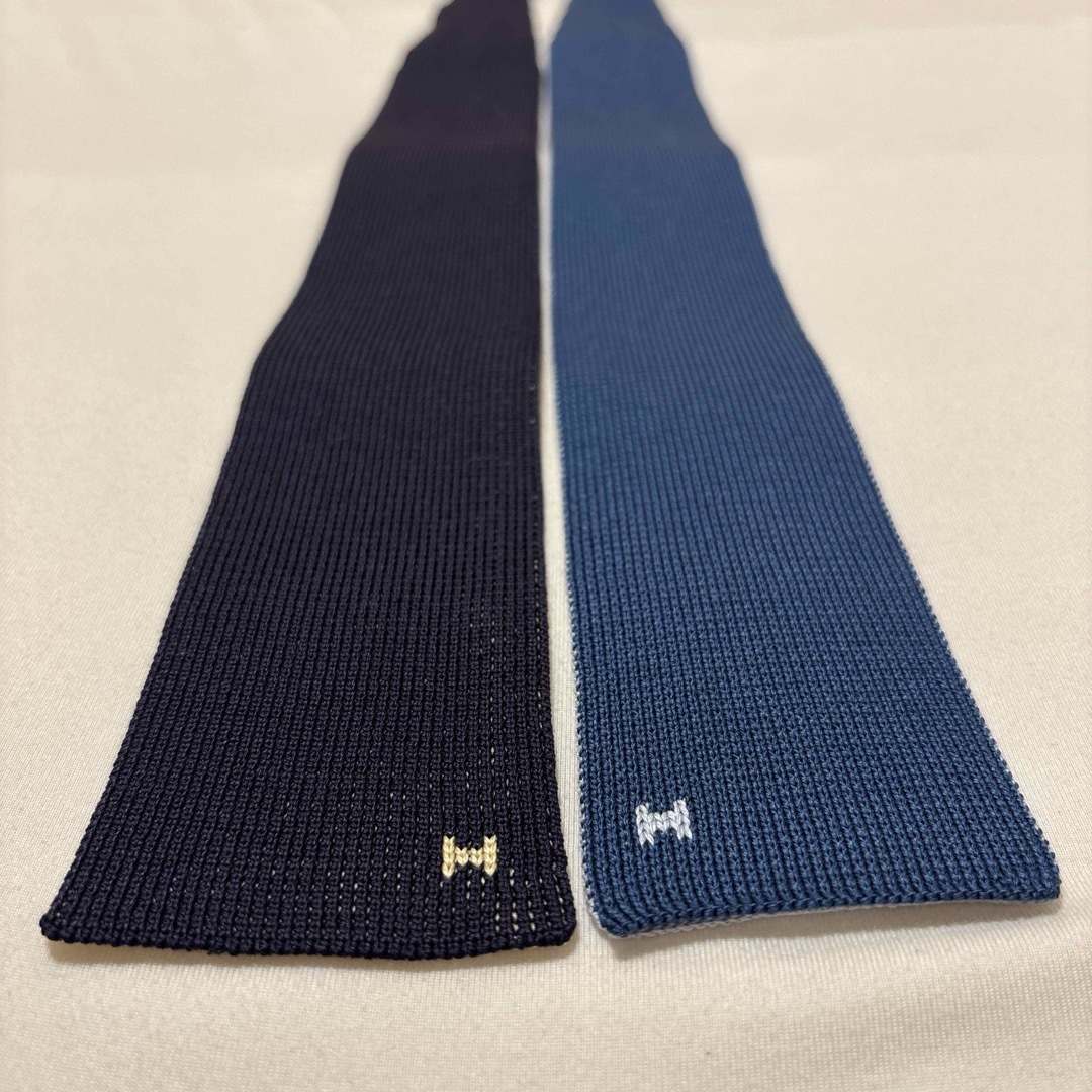 HERMES - 【極美品✨】HERMES ニットタイ 4way ネイビー アクア HERMES - 【極美品✨】HERMES ニットタイ 4way ネイビー アクア