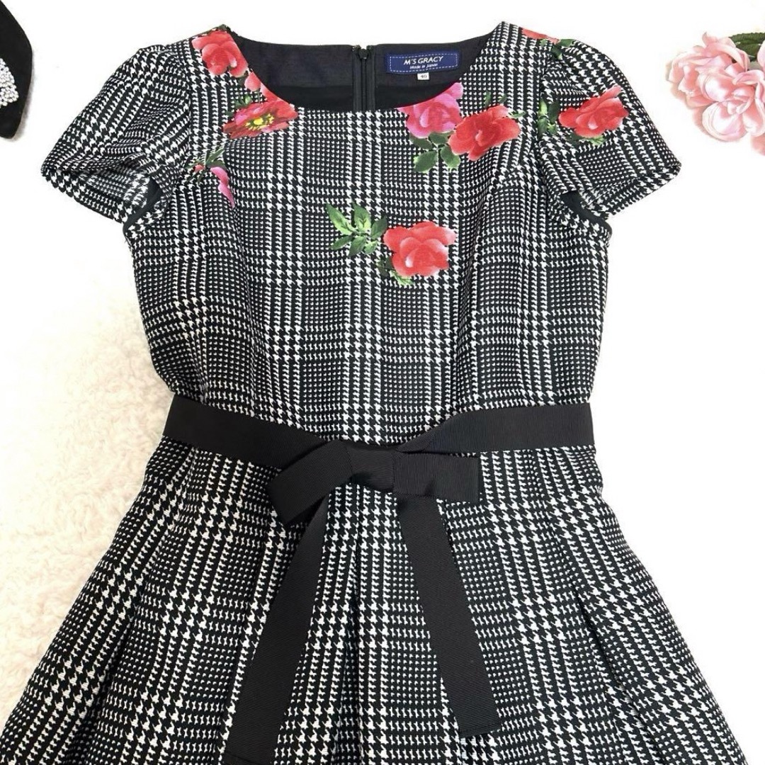 M'S GRACY - 【美品】M'S GRACY 花柄千鳥柄チェックワンピース M'S GRACY - 【美品】M'S GRACY 花柄千鳥柄チェックワンピース
