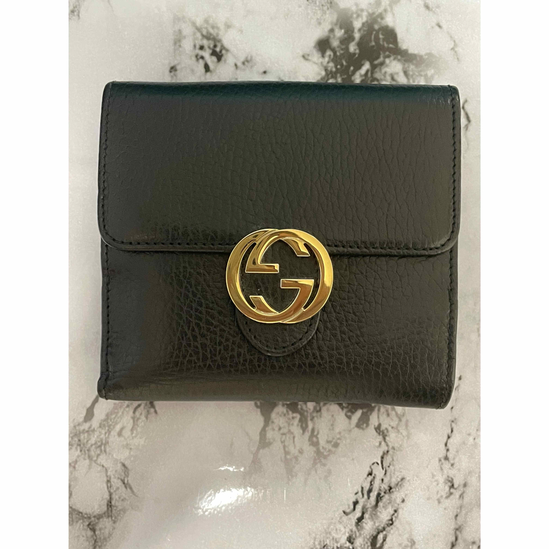 GUCCI(グッチ)のGUCCI 二つ折り　インターロッキング　GG レザー　黒 レディースのファッション小物(財布)の商品写真