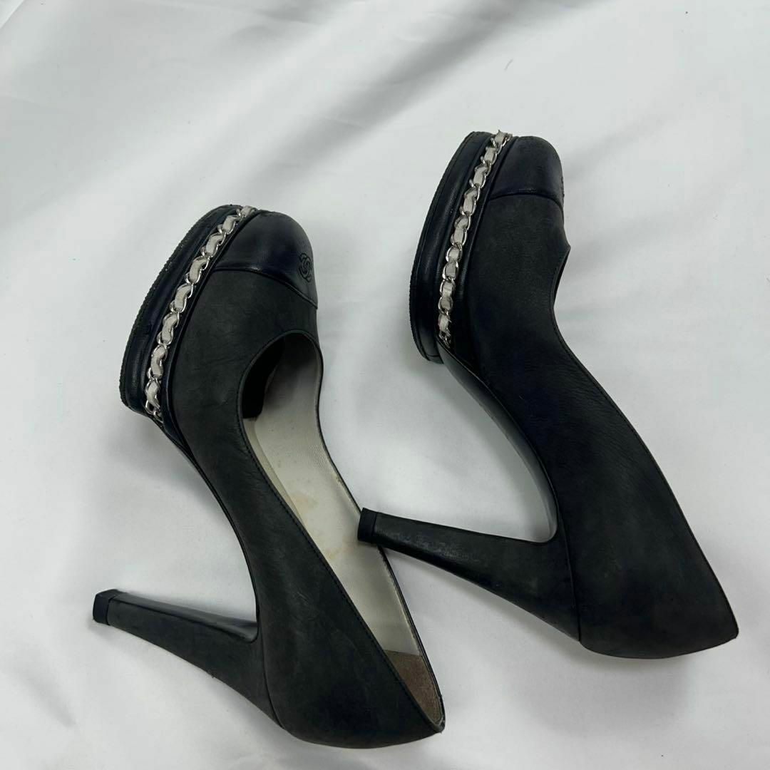 CHANEL - F809 23cm 36 シャネル ヒールチェーン レザー CHANEL - F809 23cm 36 シャネル ヒールチェーン レザー