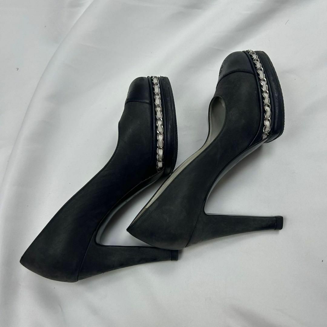 CHANEL - F809 23cm 36 シャネル ヒールチェーン レザー CHANEL - F809 23cm 36 シャネル ヒールチェーン レザー